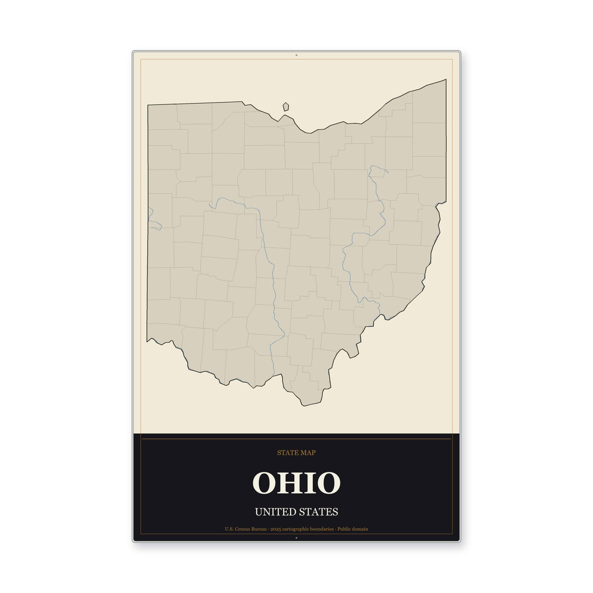 Ohio state map aluminum sign in Museum Plaque style