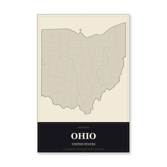 Ohio state map aluminum sign in Museum Plaque style