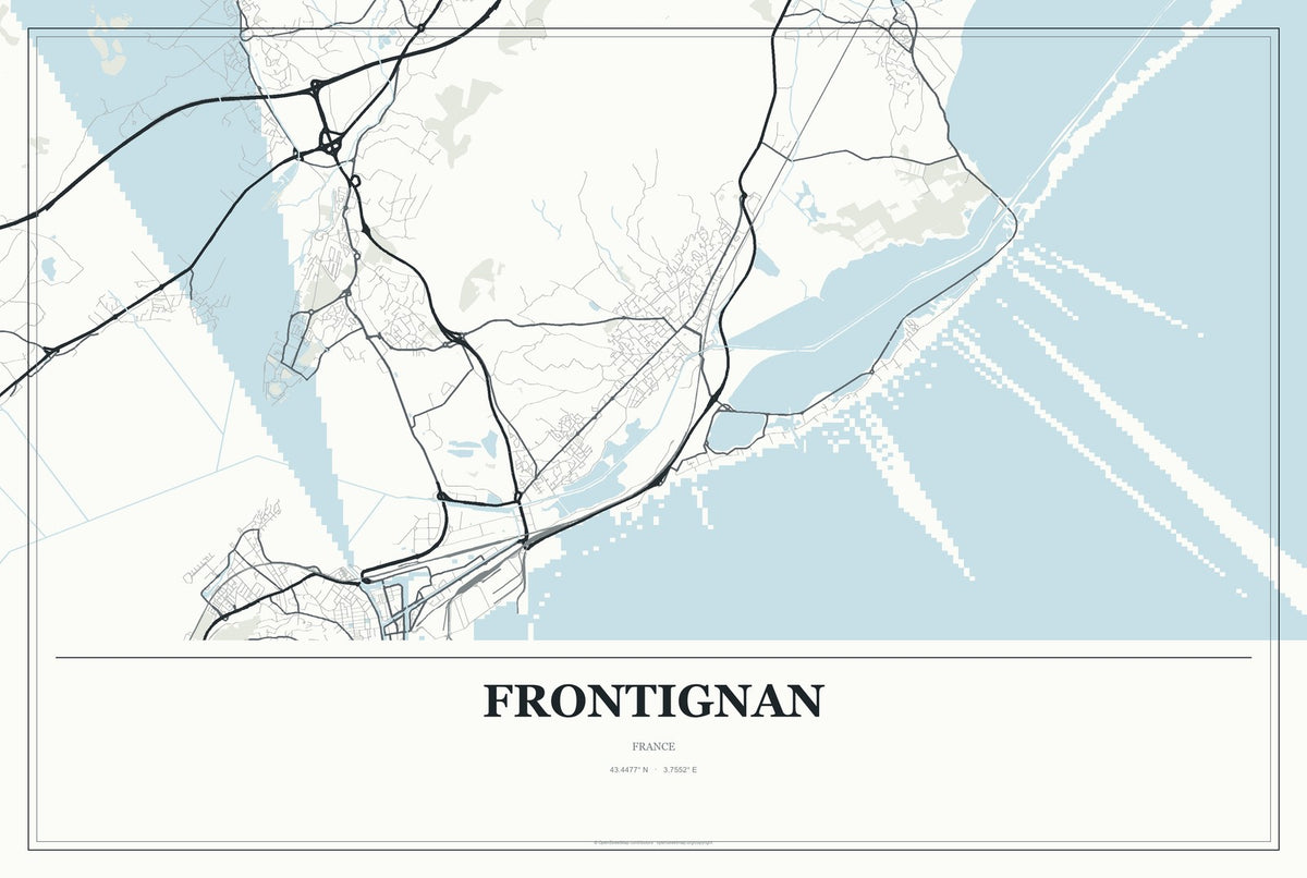 Frontignan, France City Map Aluminum Sign in Gallery Air style