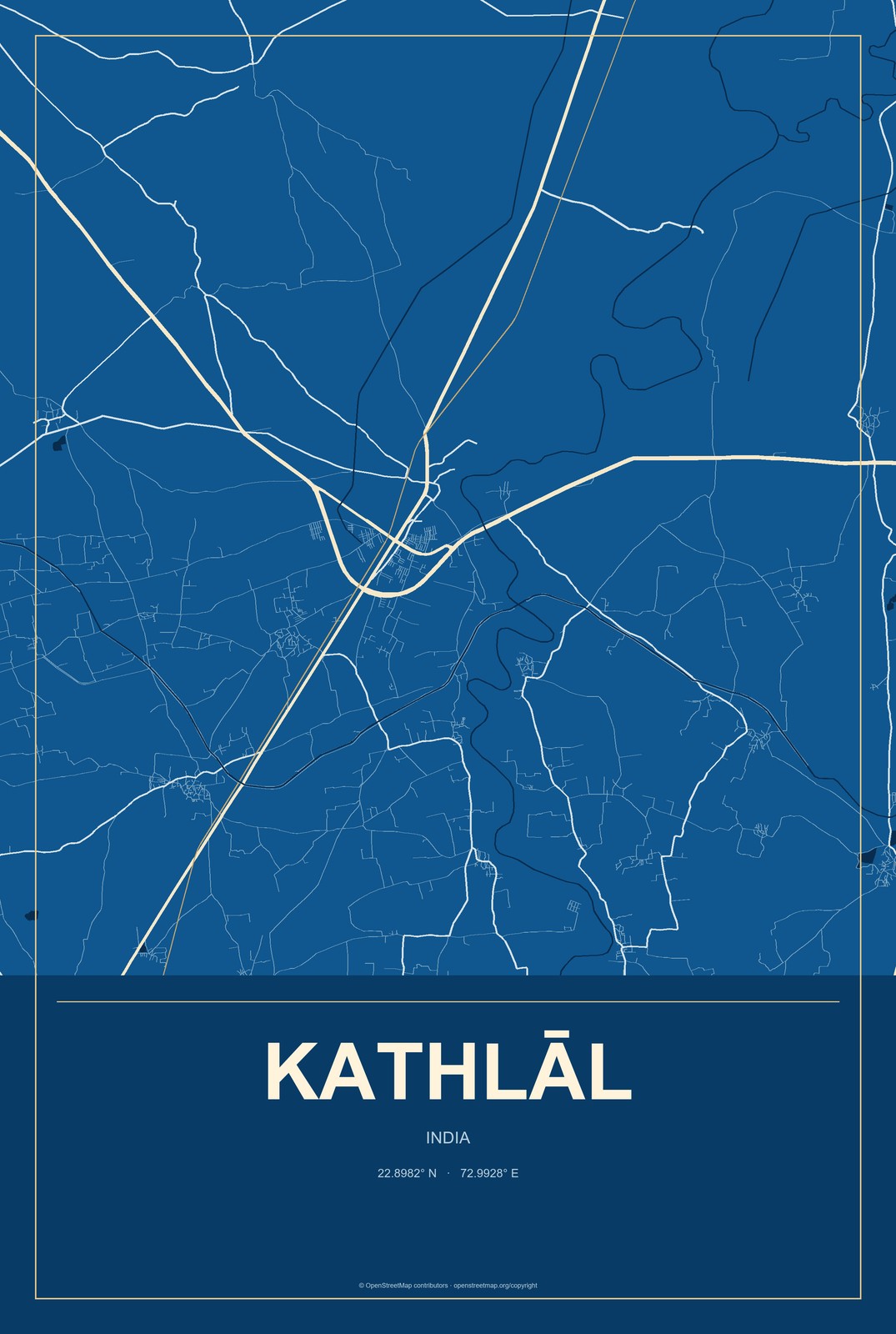Kathlāl, India City Map Aluminum Sign in Harbor Cobalt style