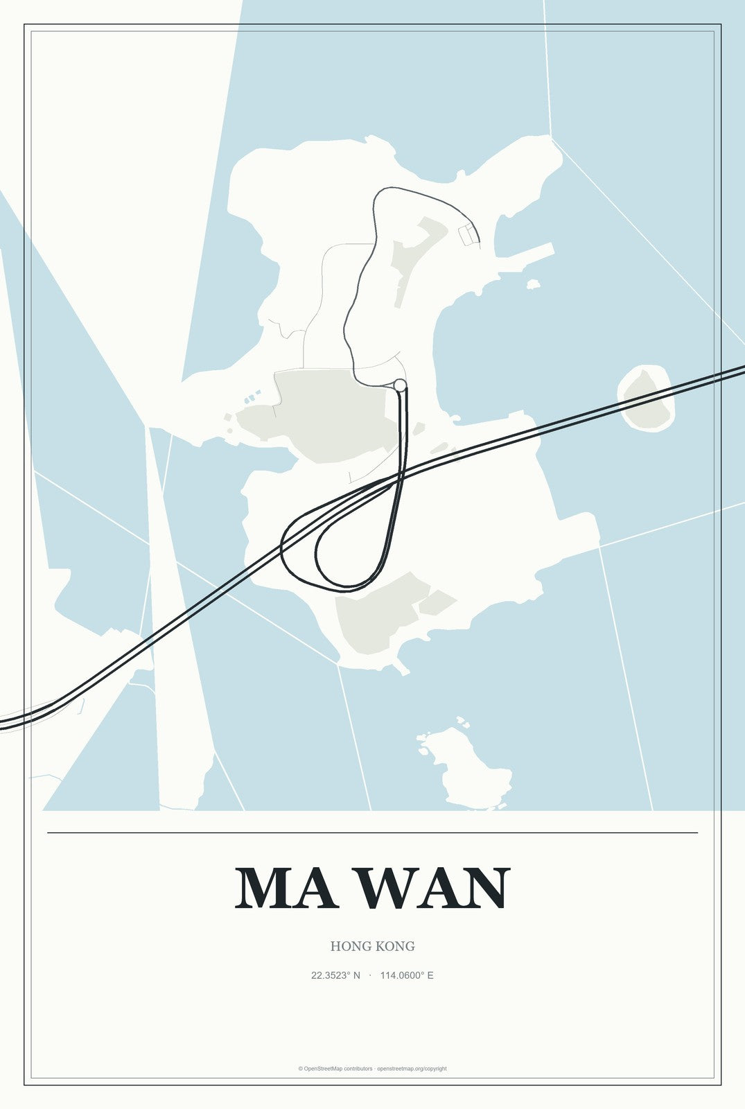 Ma Wan, Hong Kong City Map Aluminum Sign in Gallery Air style