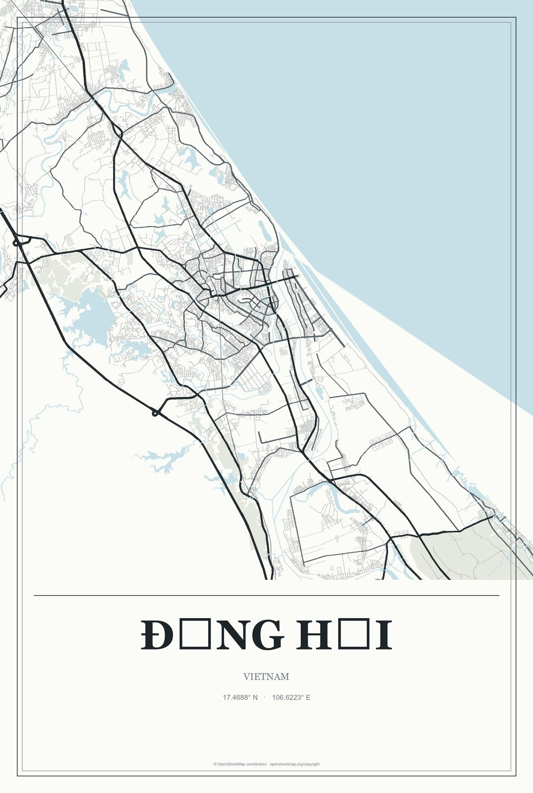 Đồng Hới, Vietnam City Map Aluminum Sign in Gallery Air style