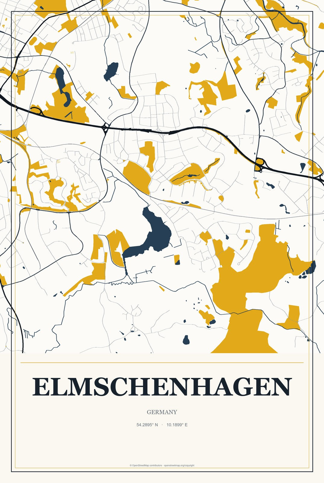 Elmschenhagen, Germany City Map Aluminum Sign in Citrine Modern style