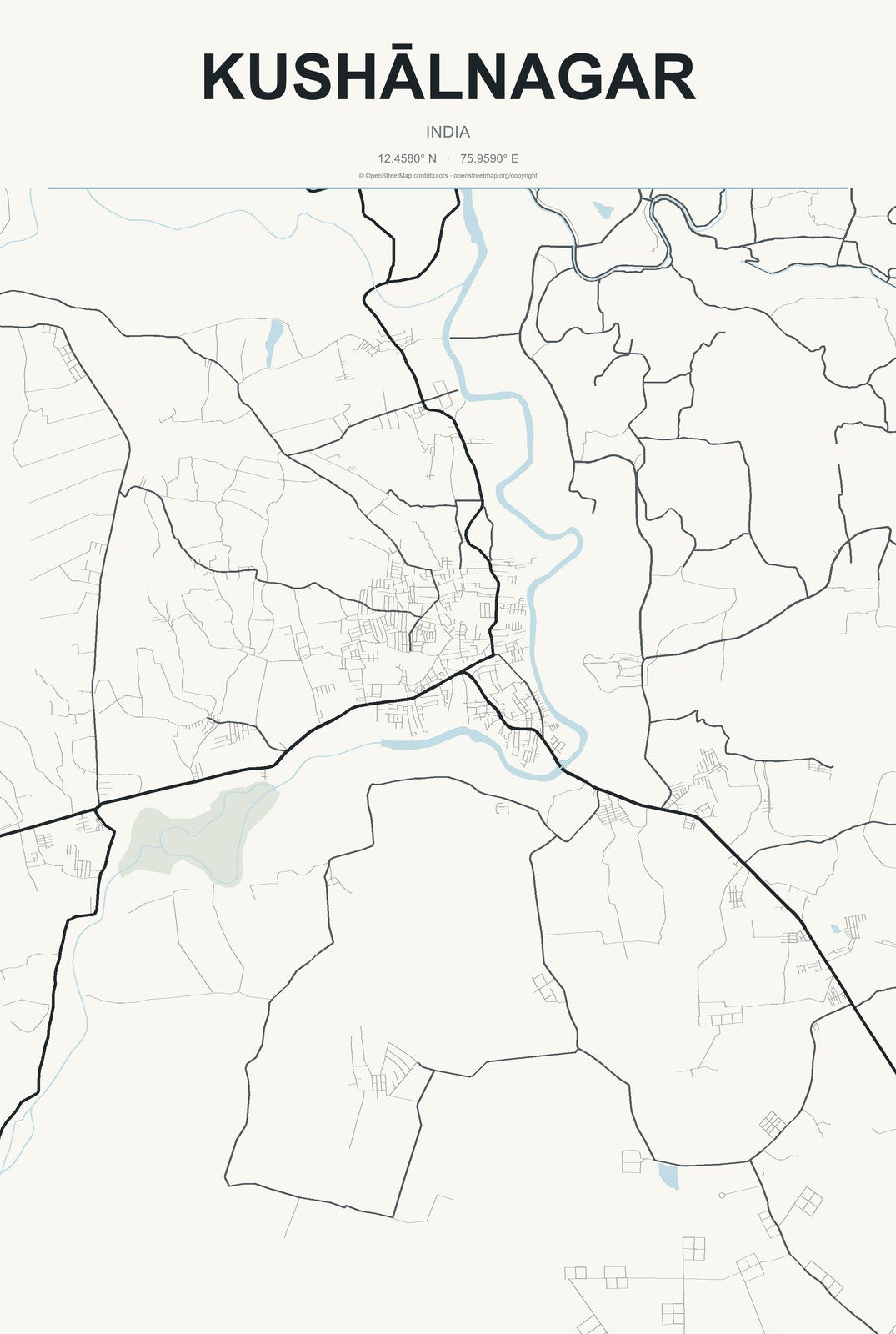 Kushālnagar, India City Map Aluminum Sign in Headline Atlas style