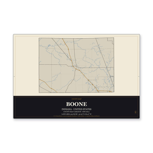 Boone County, Indiana Map Aluminum Sign in Museum Plaque style