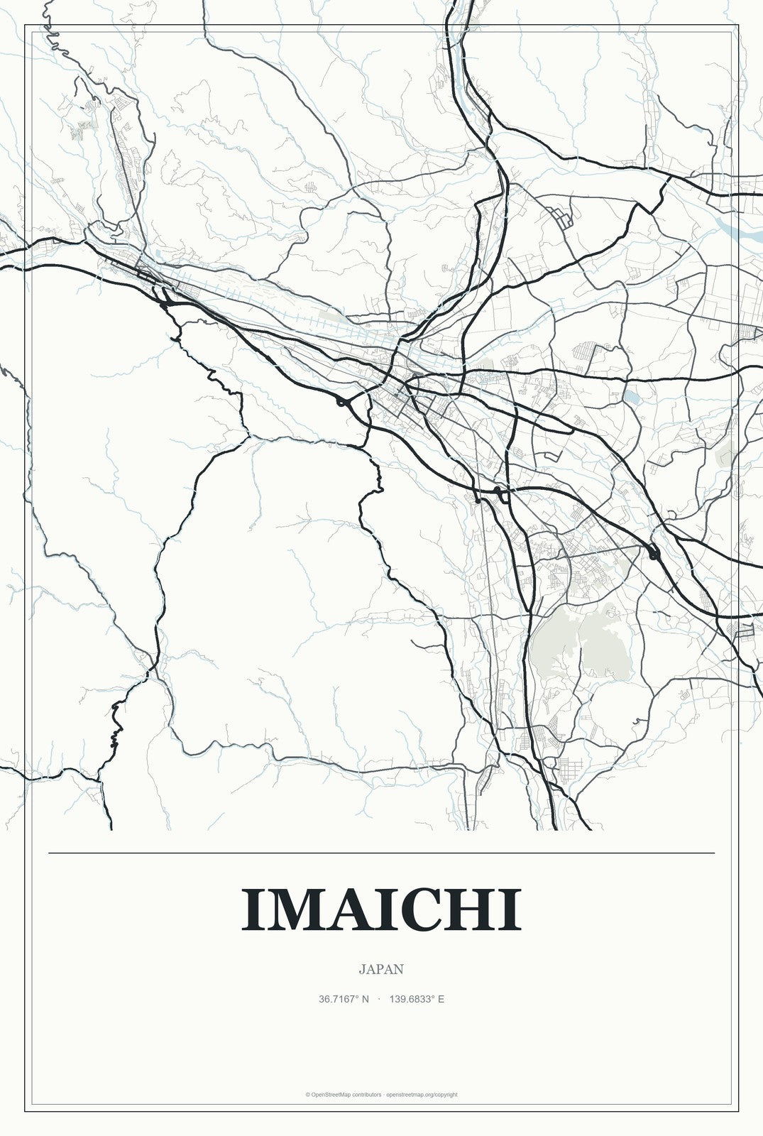 Imaichi, Japan City Map Aluminum Sign in Gallery Air style