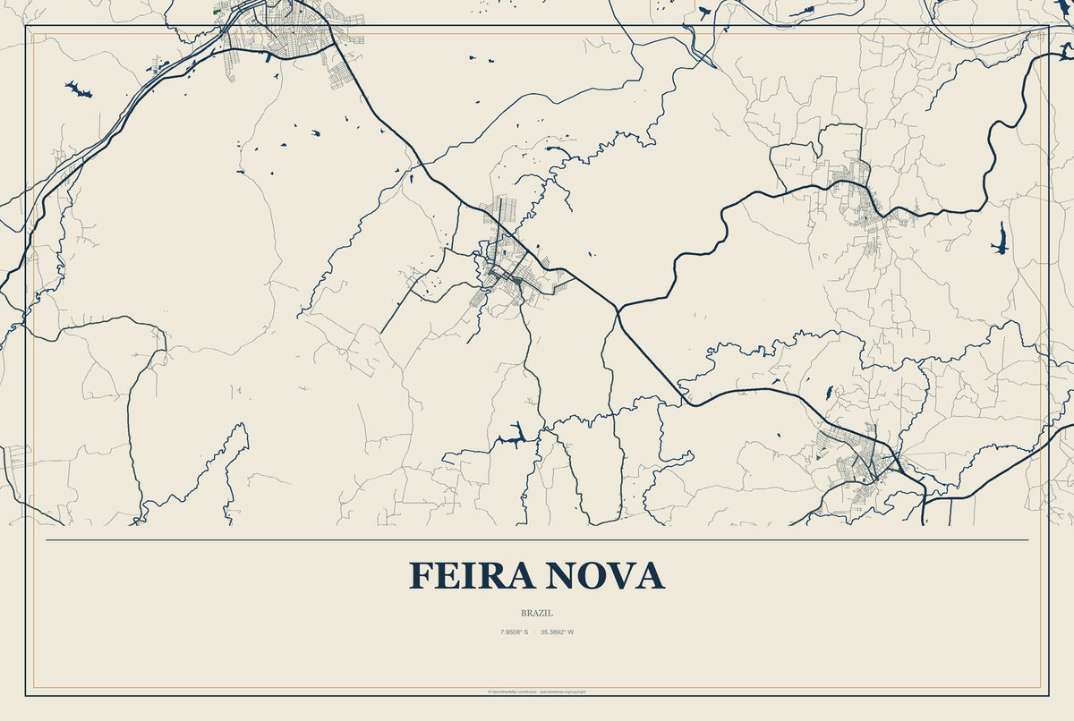 Feira Nova, Brazil City Map Aluminum Sign in Coastal Cutout style