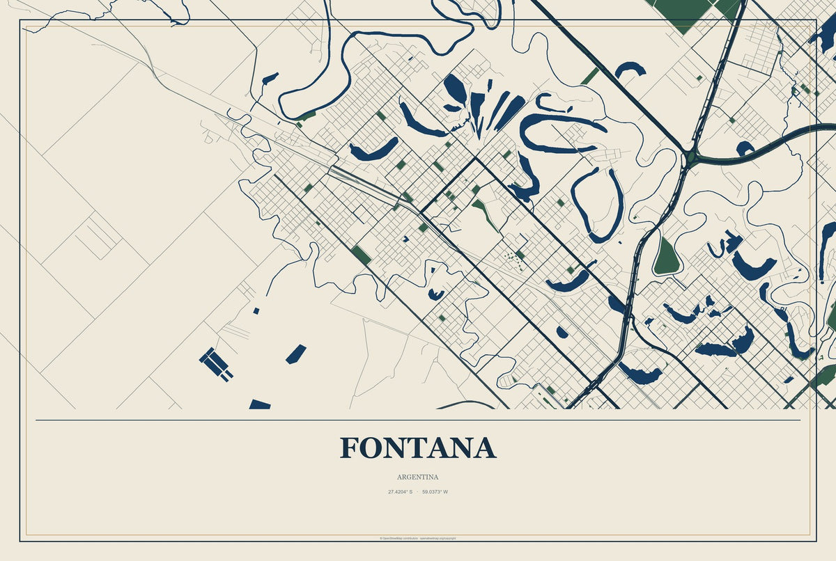 Fontana, Argentina City Map Aluminum Sign in Coastal Cutout style