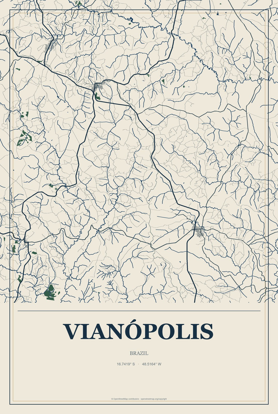 Vianópolis, Brazil City Map Aluminum Sign in Coastal Cutout style