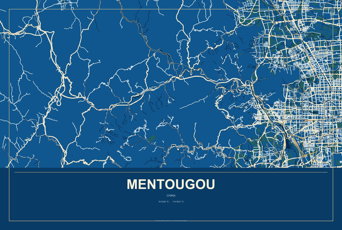 Mentougou, China City Map Aluminum Sign in Harbor Cobalt style