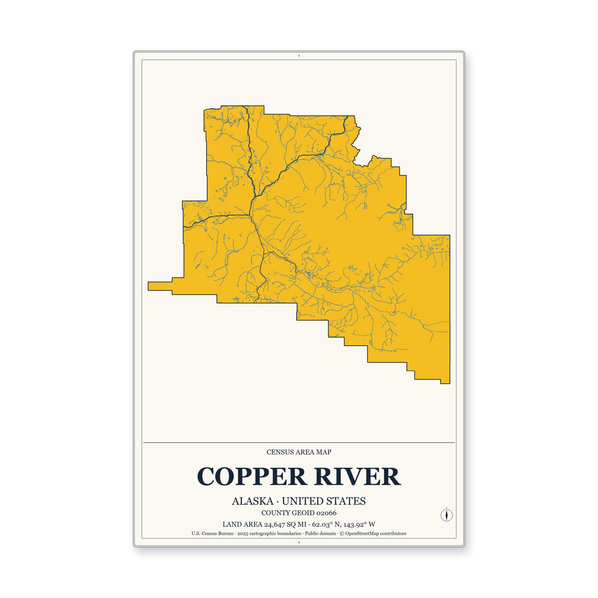 Copper River Census Area, Alaska Map Aluminum Sign in Citrine Modern style