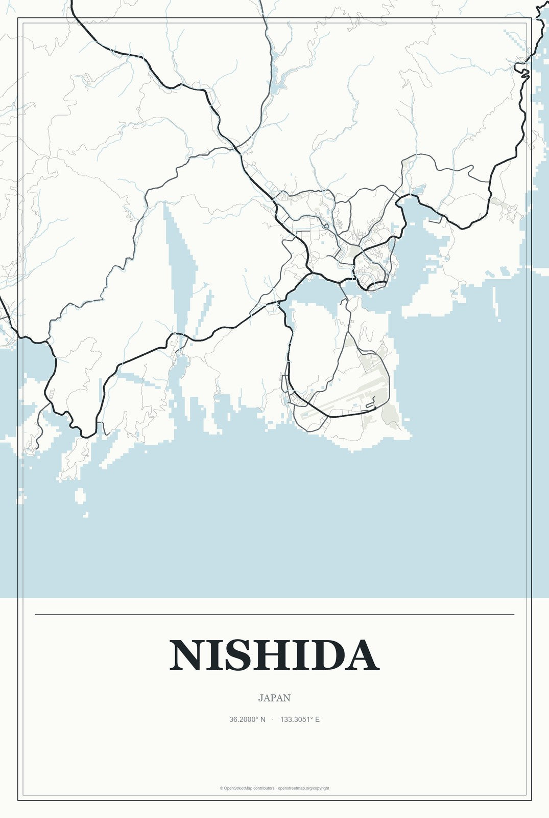 Nishida, Japan City Map Aluminum Sign in Gallery Air style