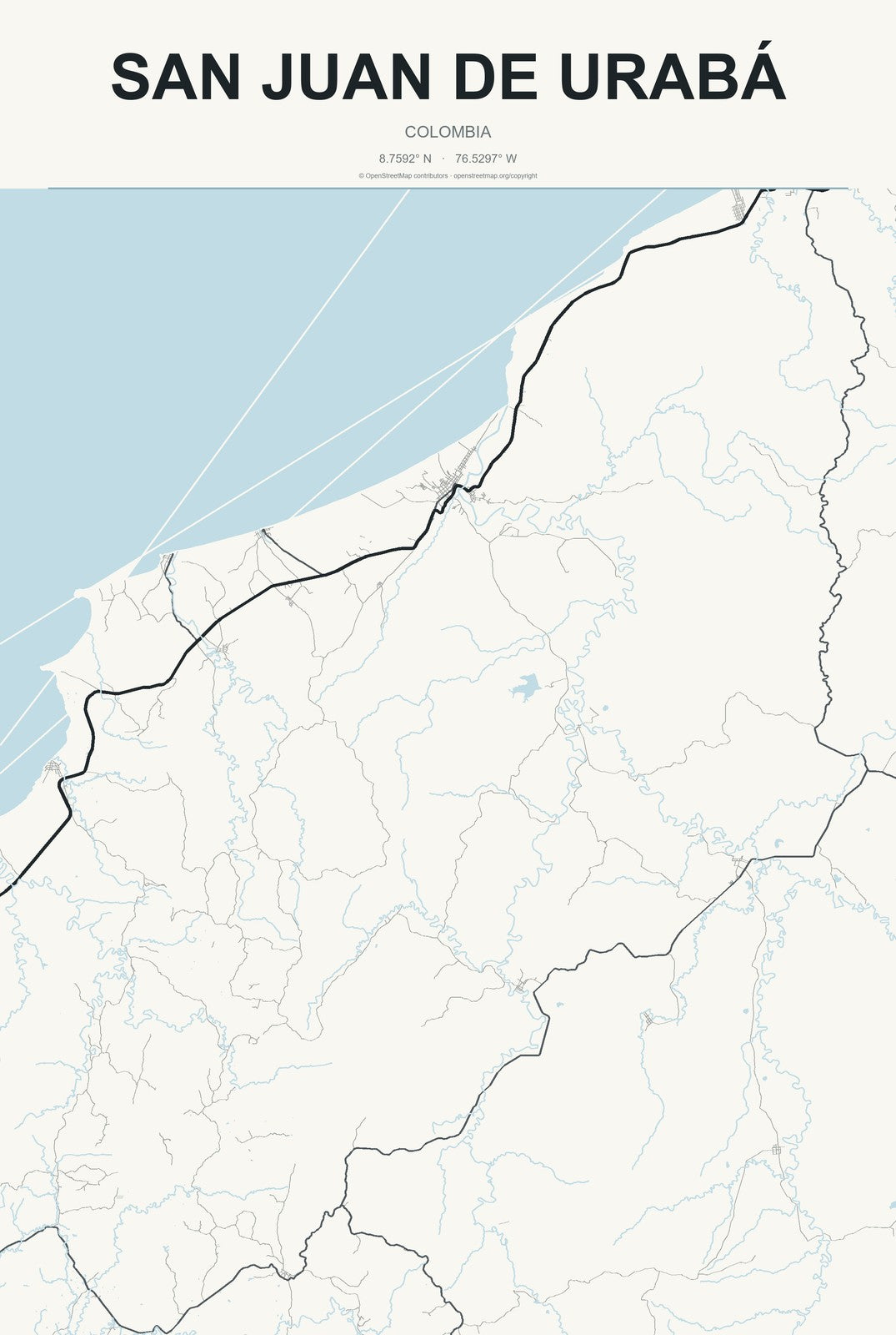 San Juan de Urabá, Colombia City Map Aluminum Sign in Headline Atlas style