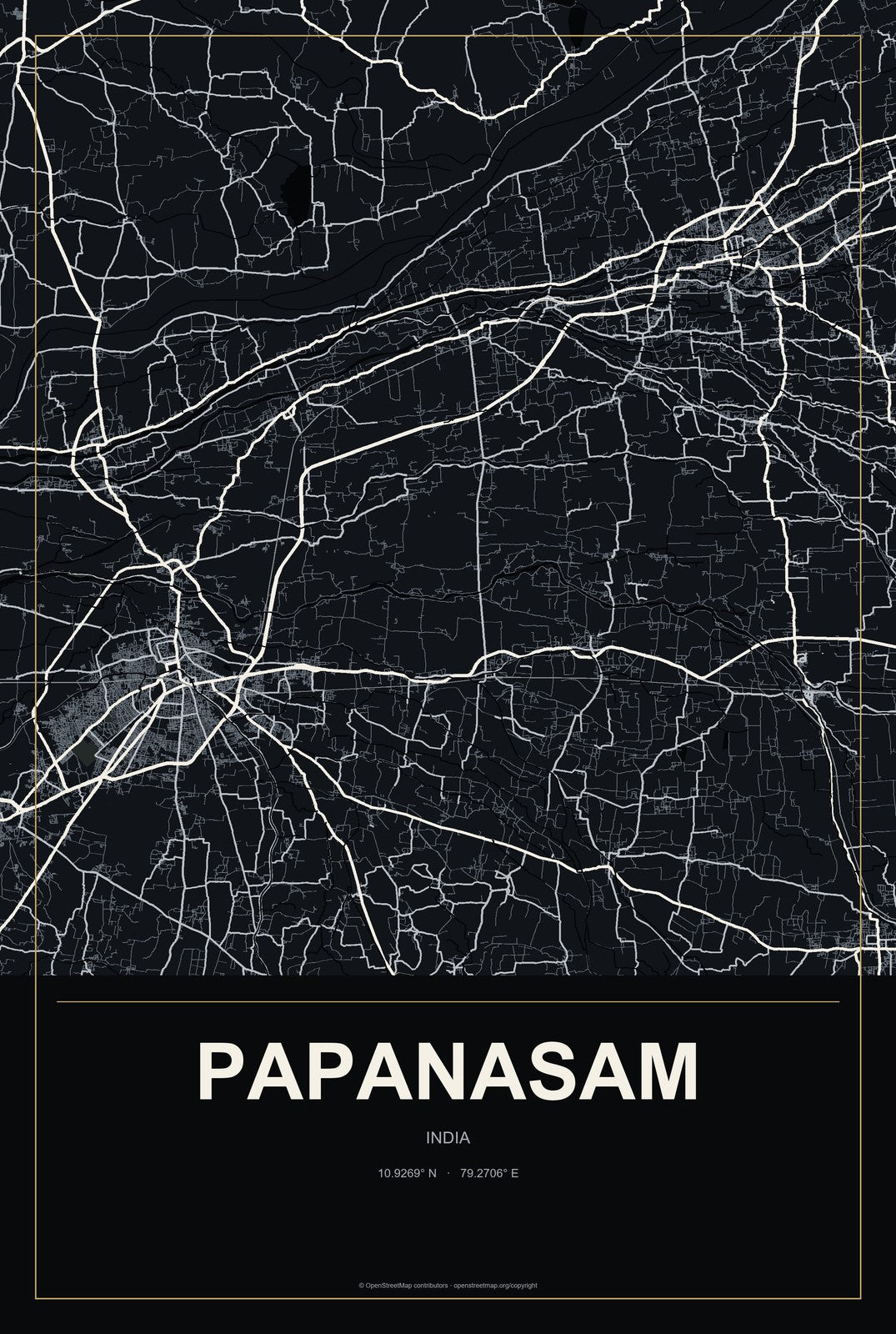 Papanasam, India City Map Aluminum Sign in Metropolitan Noir style