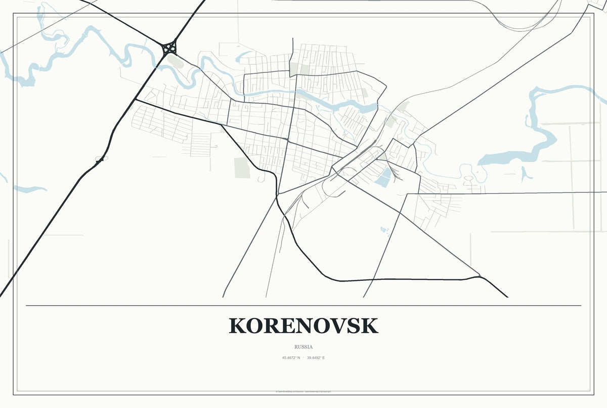 Korenovsk, Russia City Map Aluminum Sign in Gallery Air style