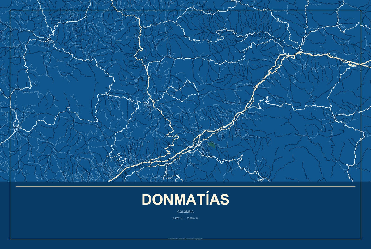 Donmatías, Colombia City Map Aluminum Sign in Harbor Cobalt style
