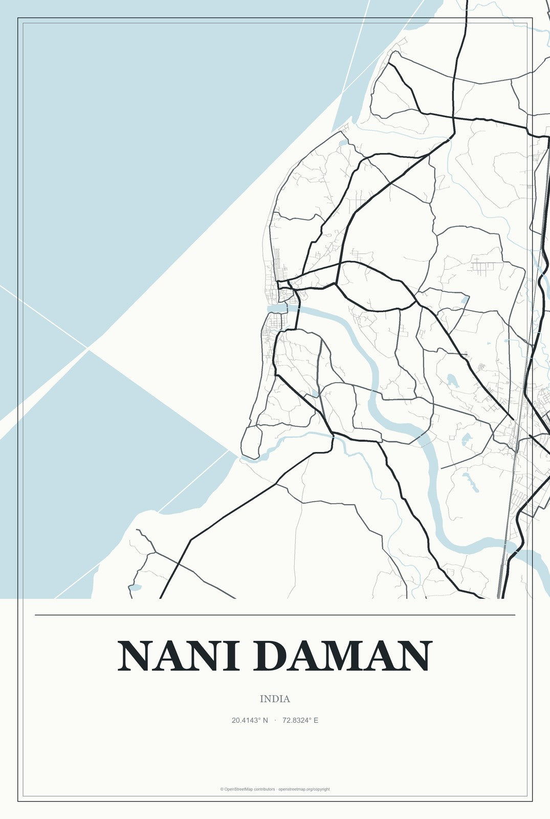Nani Daman, India City Map Aluminum Sign in Gallery Air style