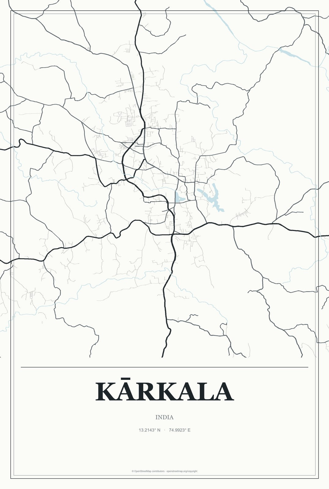 Kārkala, India City Map Aluminum Sign in Gallery Air style
