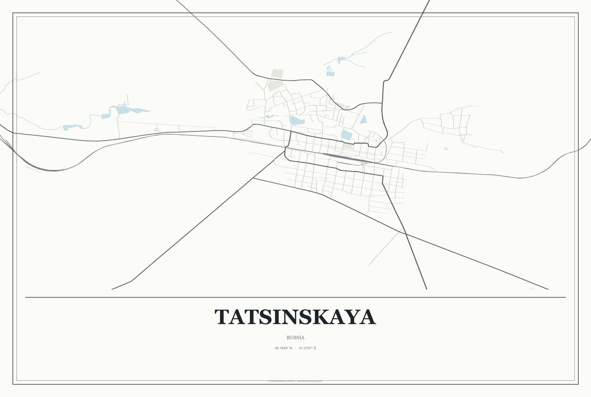 Tatsinskaya, Russia City Map Aluminum Sign in Gallery Air style