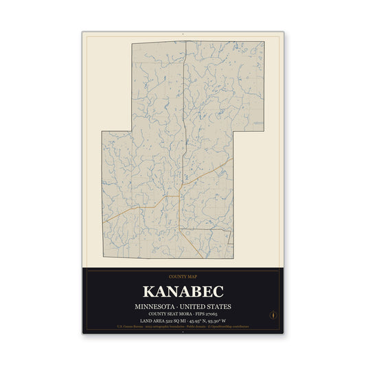 Kanabec County, Minnesota Map Aluminum Sign in Museum Plaque style