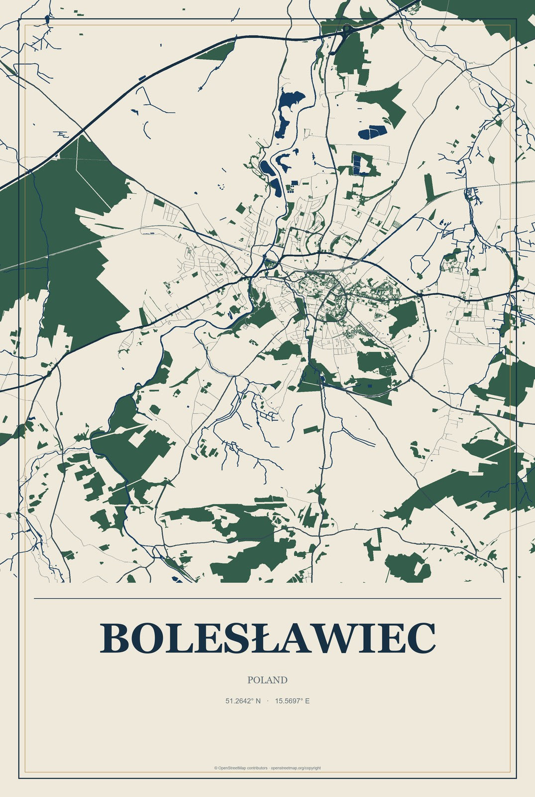 Bolesławiec, Poland City Map Aluminum Sign in Coastal Cutout style