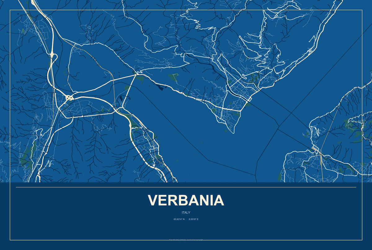 Verbania, Italy City Map Aluminum Sign in Harbor Cobalt style