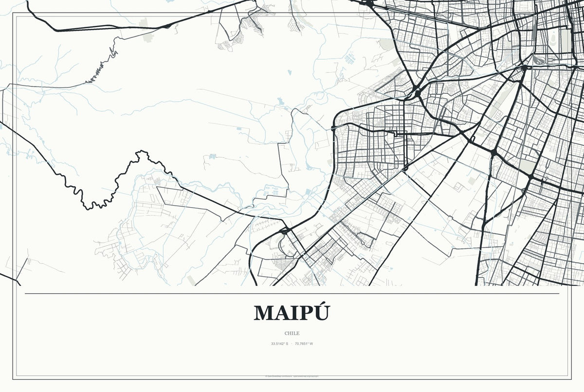 Maipú, Chile City Map Aluminum Sign in Gallery Air style