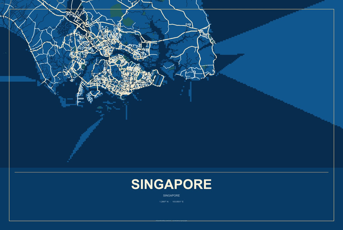 Singapore, Singapore City Map Aluminum Sign in Harbor Cobalt style