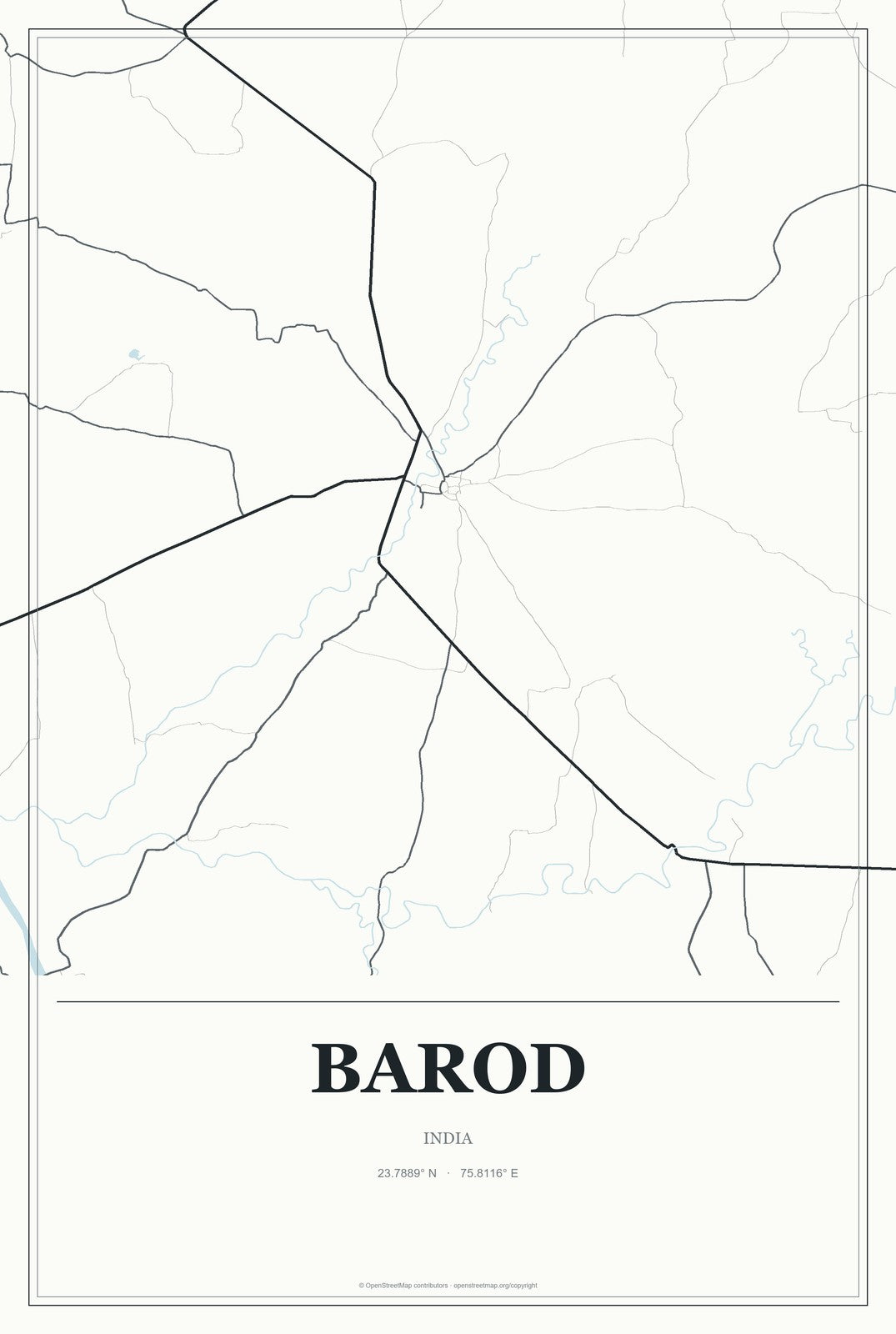 Barod, India City Map Aluminum Sign in Gallery Air style