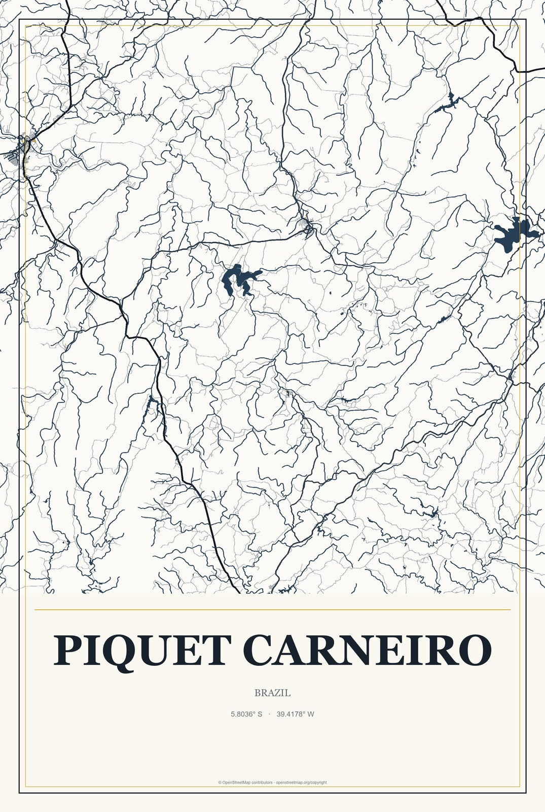 Piquet Carneiro, Brazil City Map Aluminum Sign in Citrine Modern style