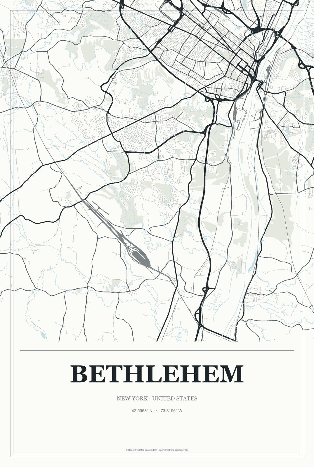 Bethlehem, New York City Map Aluminum Sign in Gallery Air style