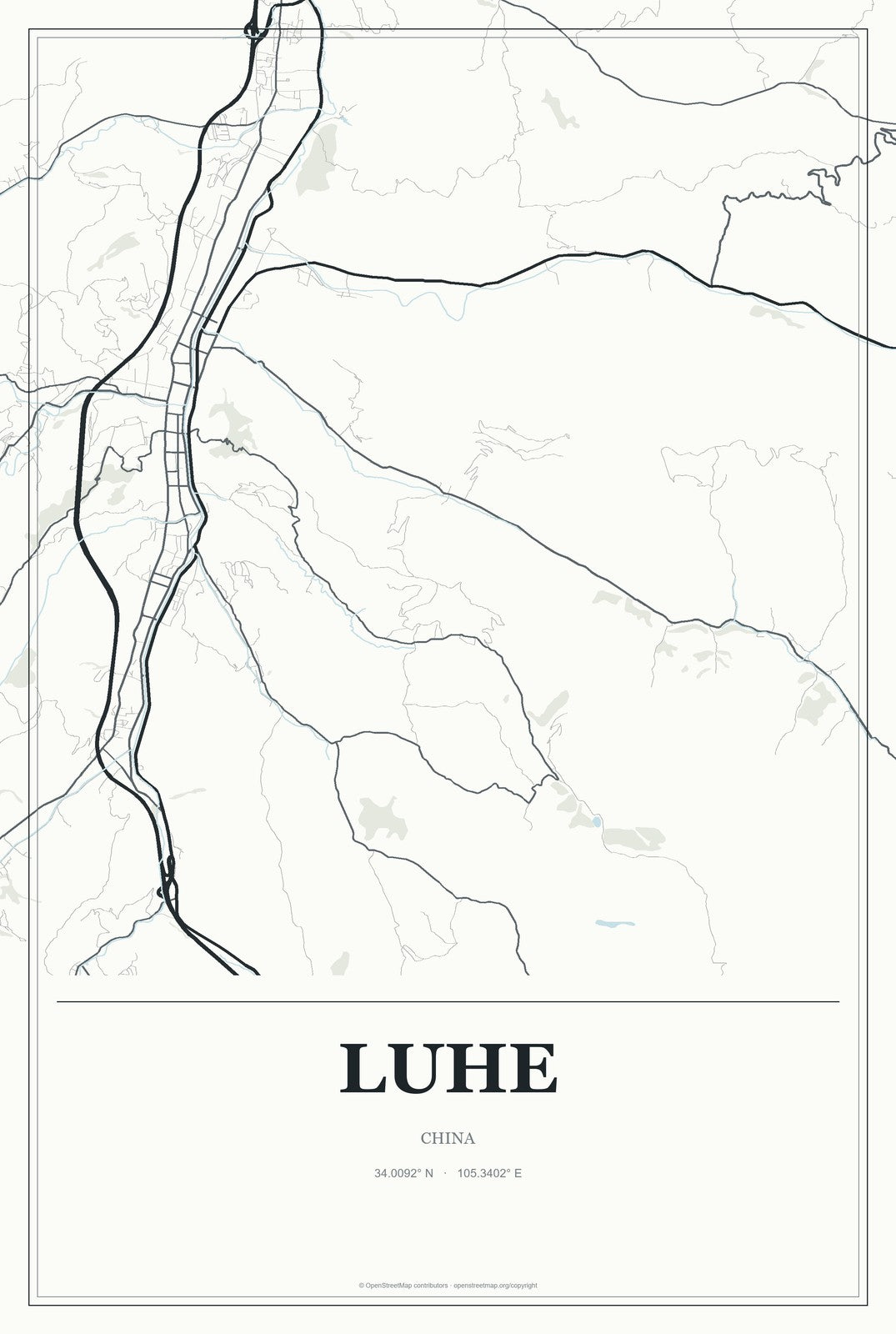 Luhe, China City Map Aluminum Sign in Gallery Air style