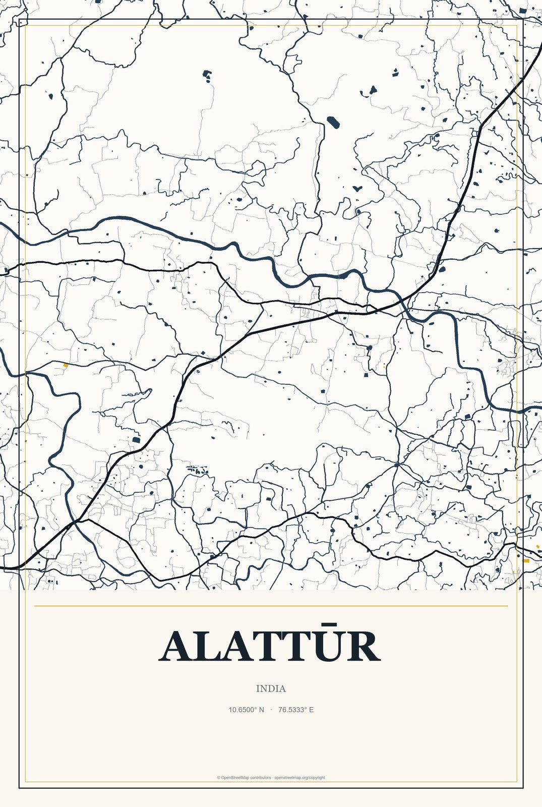 Alattūr, India City Map Aluminum Sign in Citrine Modern style