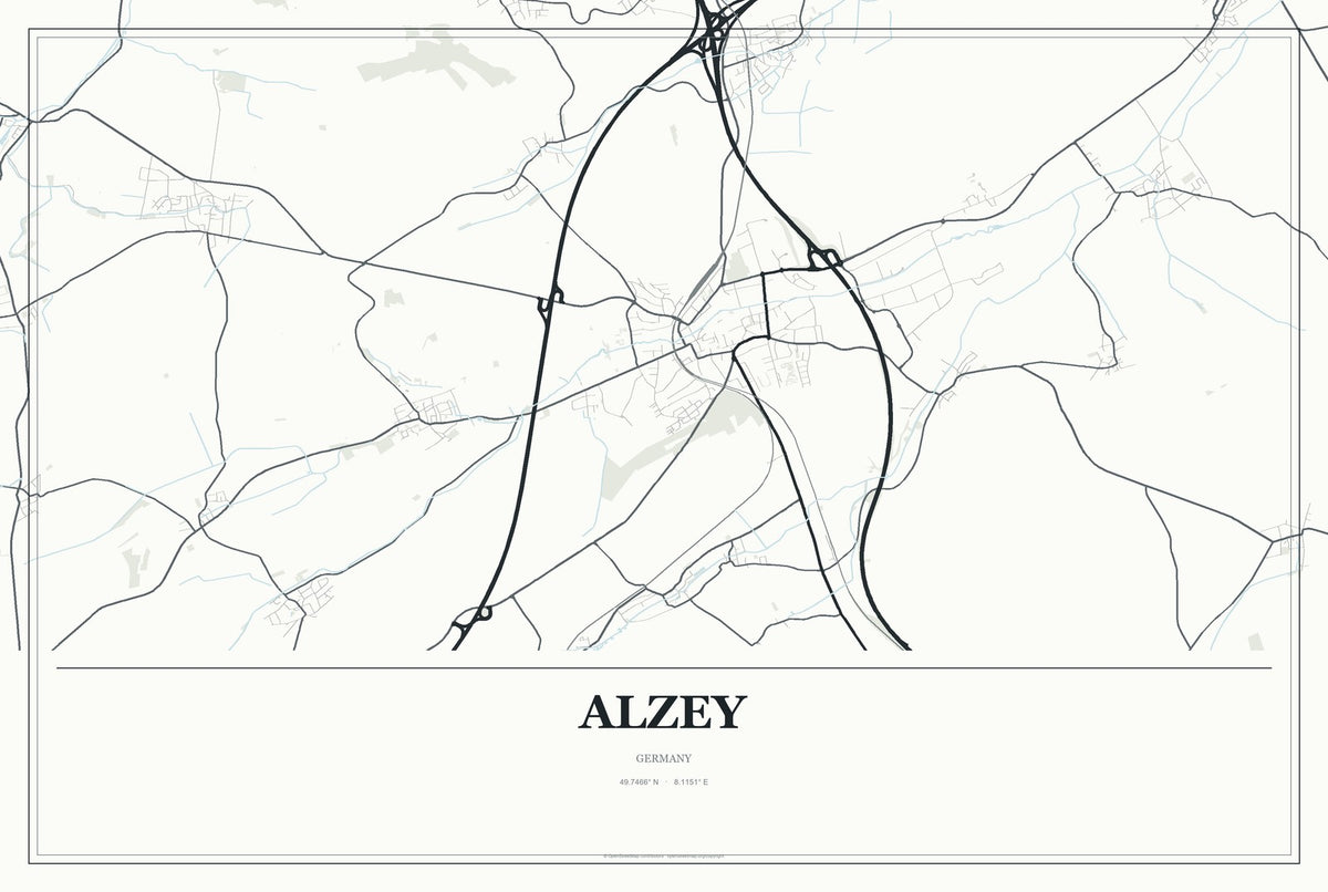 Alzey, Germany City Map Aluminum Sign in Gallery Air style
