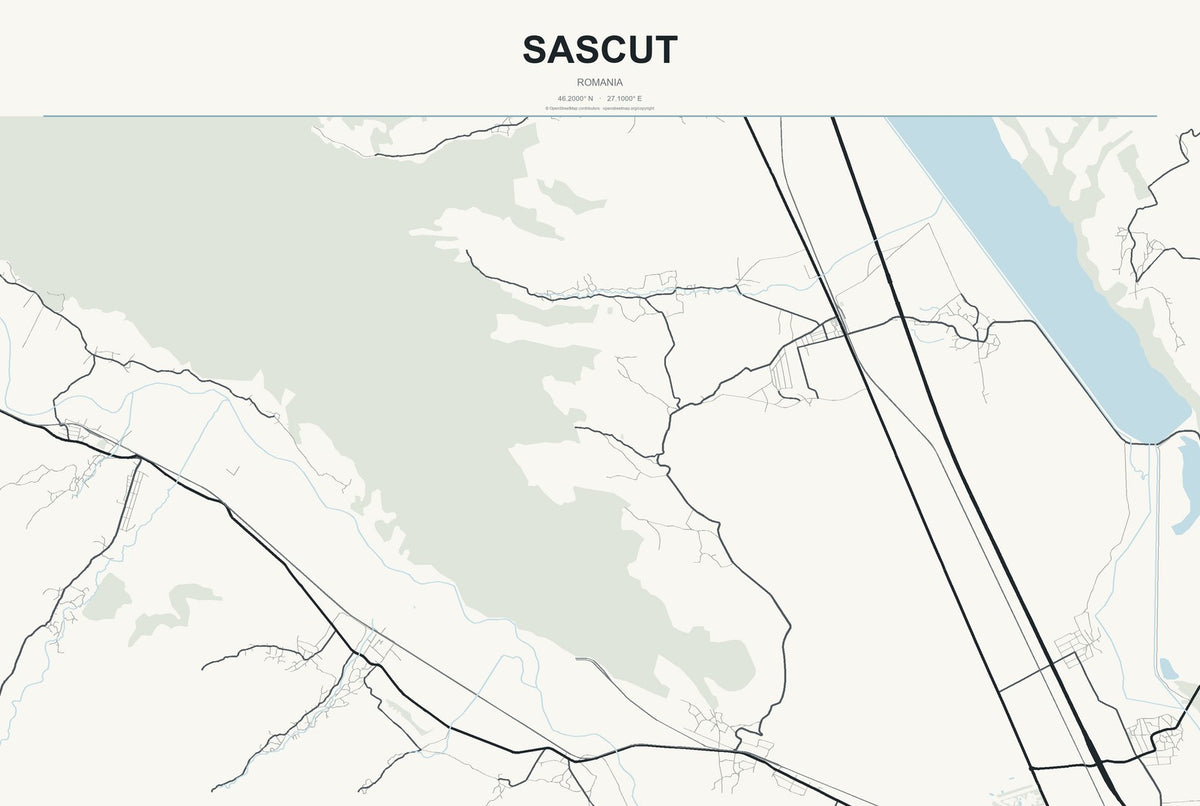 Sascut, Romania City Map Aluminum Sign in Headline Atlas style
