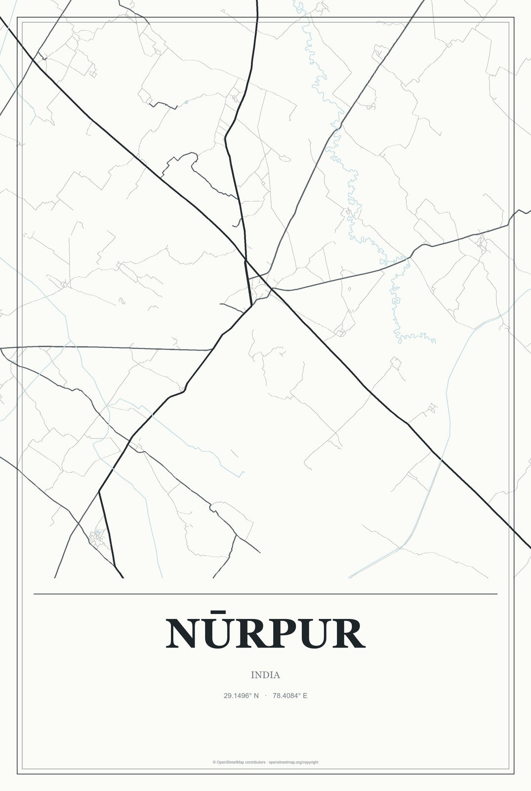 Nūrpur, India City Map Aluminum Sign in Gallery Air style