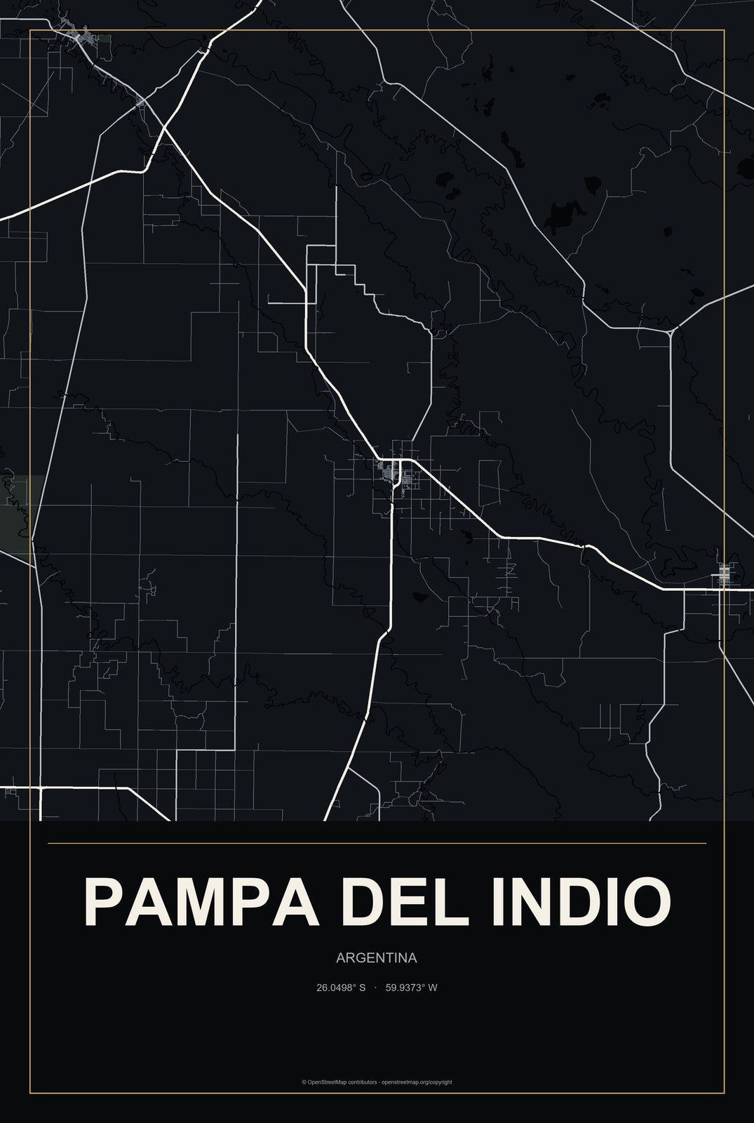 Pampa del Indio, Argentina City Map Aluminum Sign in Metropolitan Noir style
