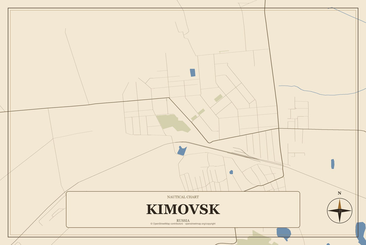 Kimovsk, Russia City Map Aluminum Sign in Heritage Nautical style