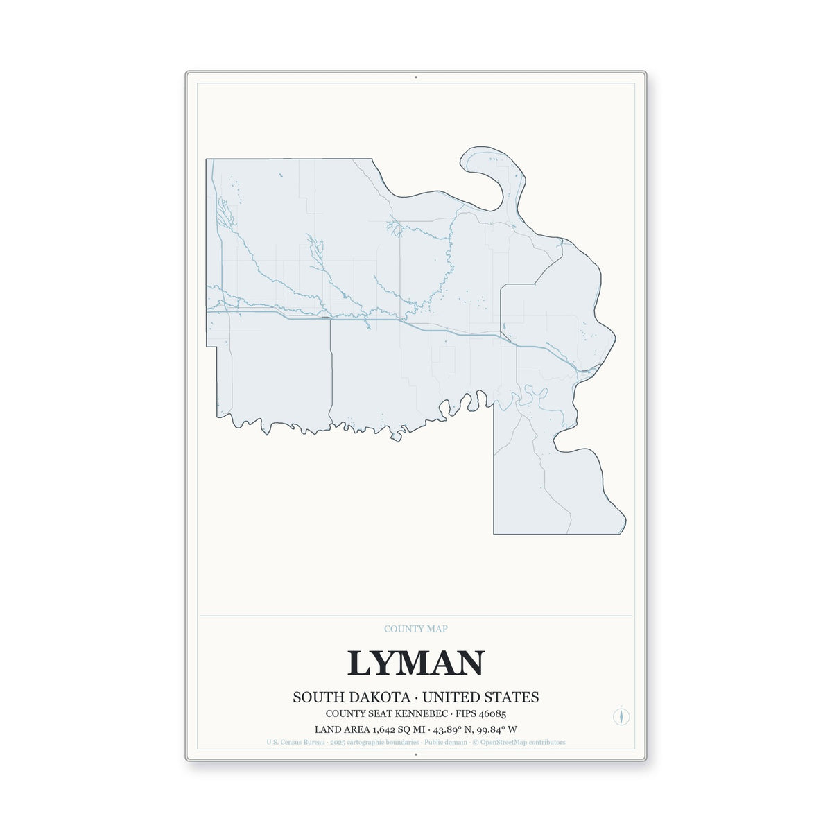 Lyman County, South Dakota Map Aluminum Sign in Gallery Air style
