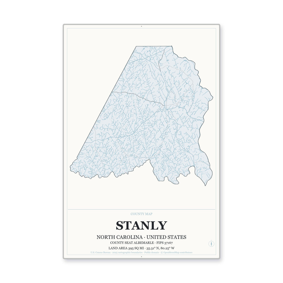 Stanly County, North Carolina Map Aluminum Sign in Gallery Air style