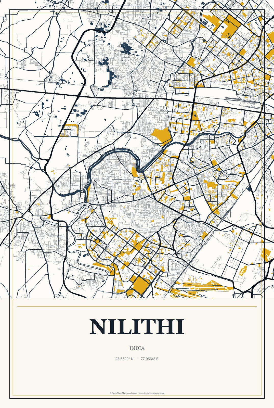 Nilithi, India City Map Aluminum Sign in Citrine Modern style