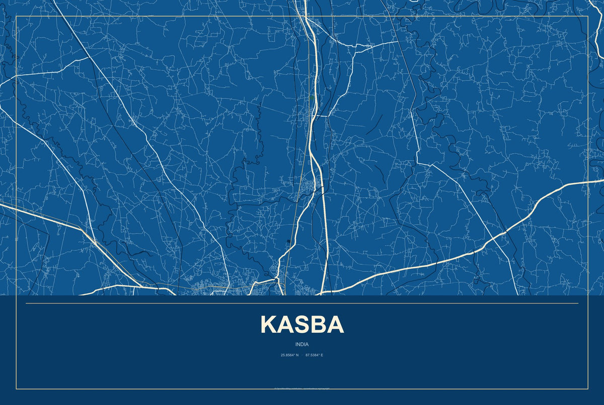 Kasba, India City Map Aluminum Sign in Harbor Cobalt style