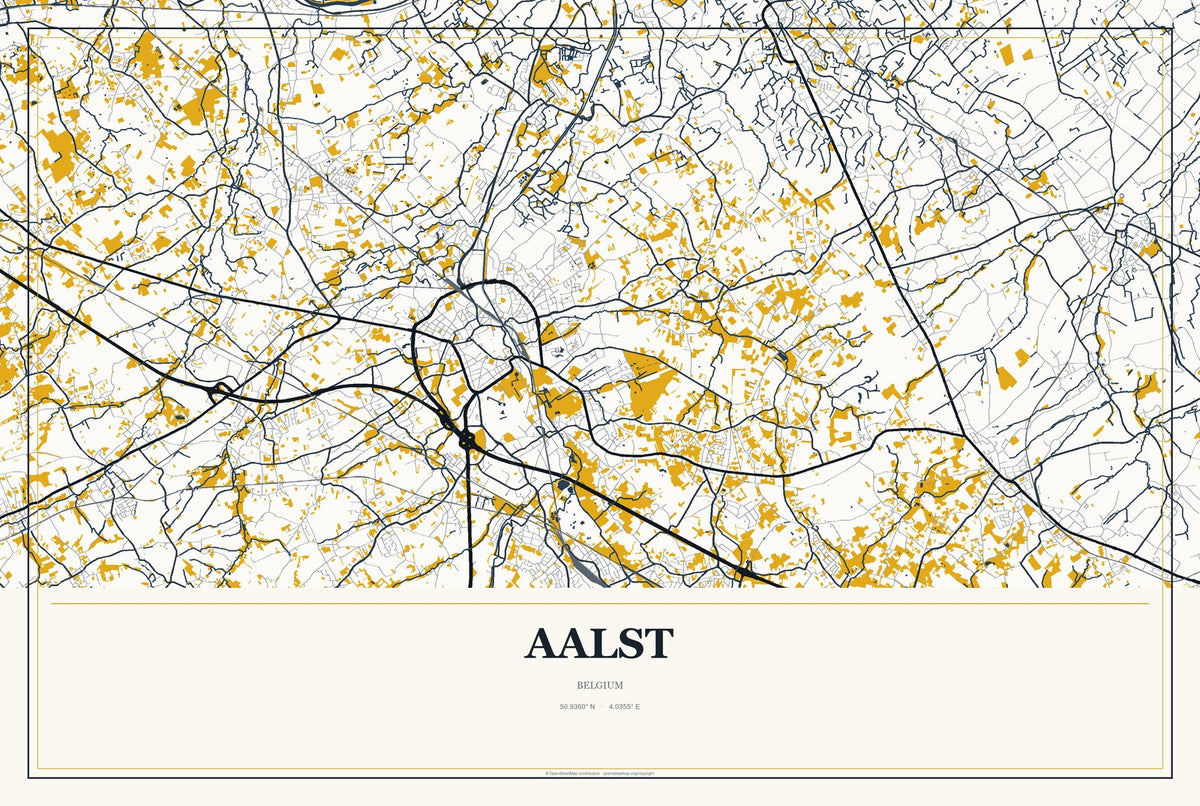 Aalst, Belgium City Map Aluminum Sign in Citrine Modern style