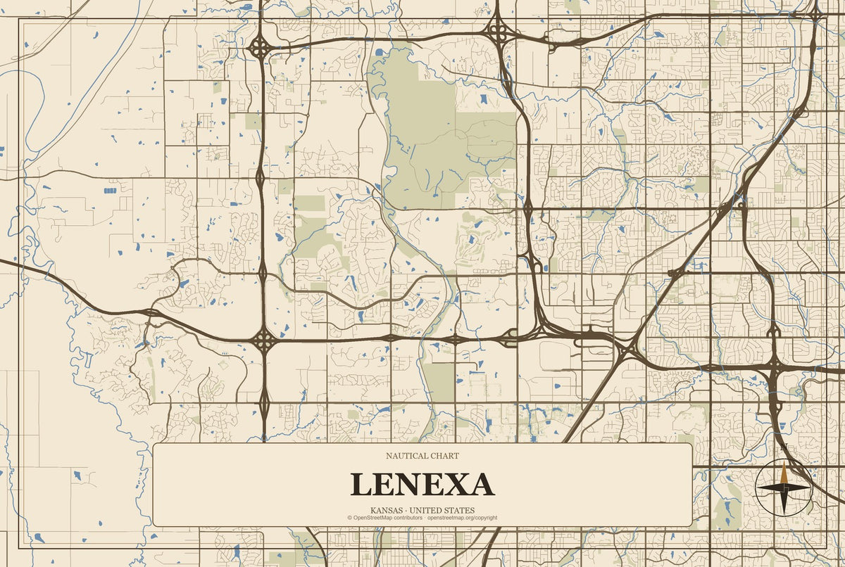 Lenexa, Kansas City Map Aluminum Sign in Heritage Nautical style