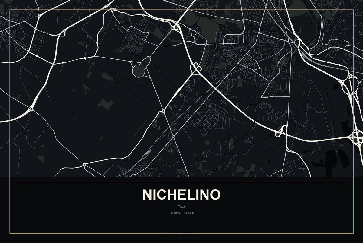 Nichelino, Italy City Map Aluminum Sign in Metropolitan Noir style