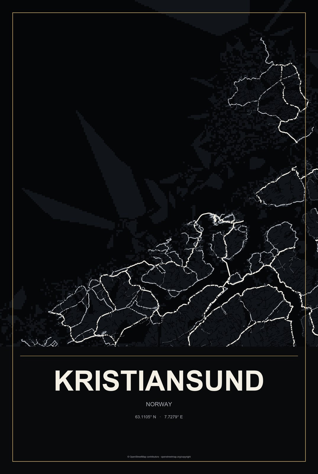 Kristiansund, Norway City Map Aluminum Sign in Metropolitan Noir style