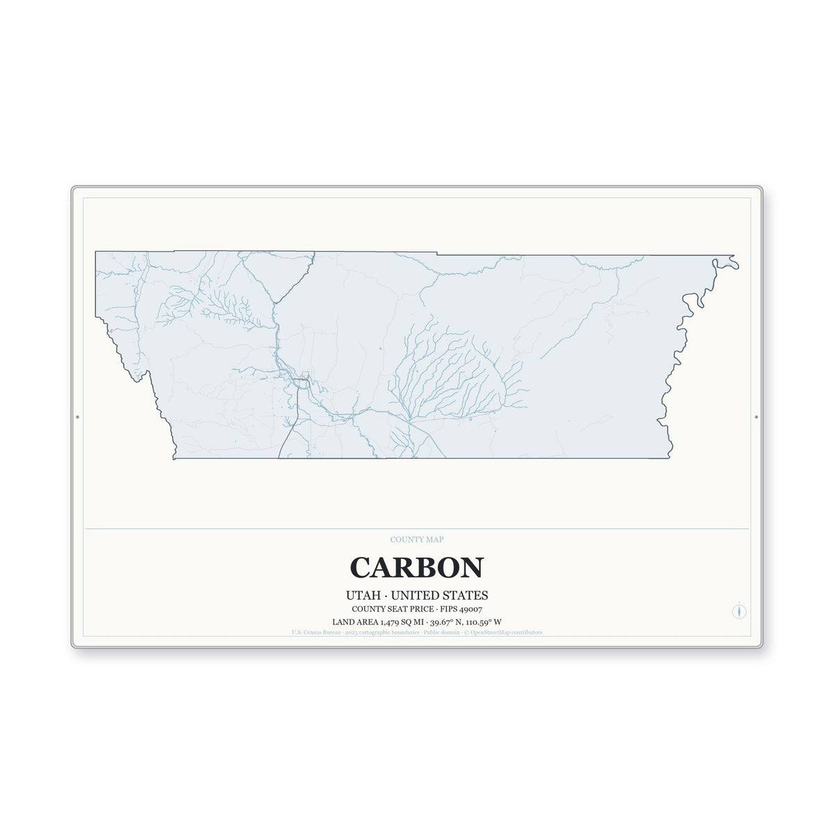 Carbon County, Utah Map Aluminum Sign in Gallery Air style