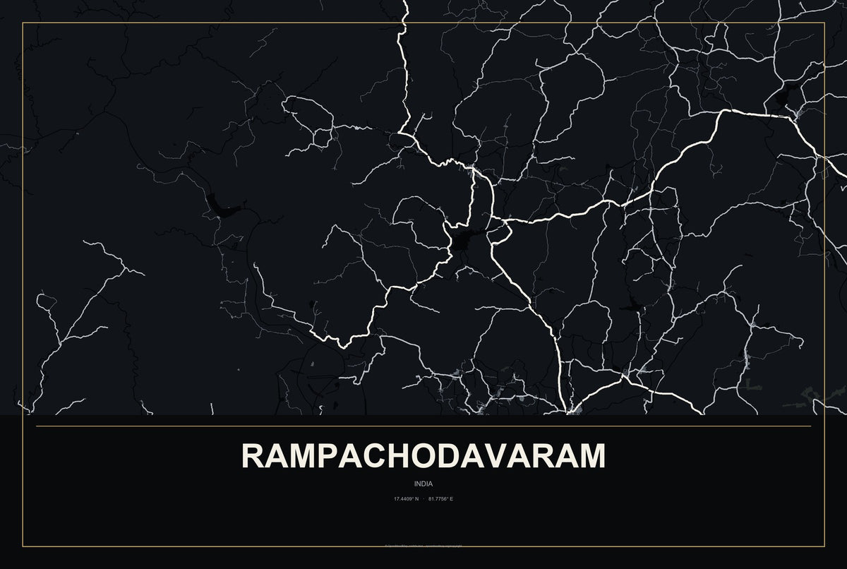 Rampachodavaram, India City Map Aluminum Sign in Metropolitan Noir style