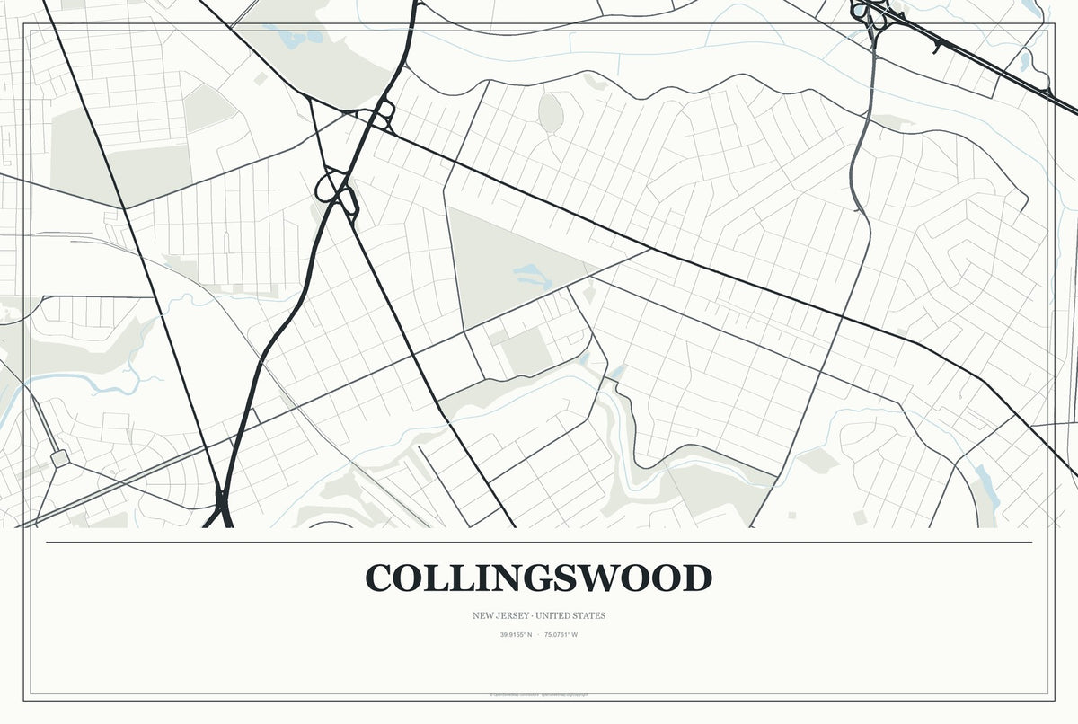 Collingswood, New Jersey City Map Aluminum Sign in Gallery Air style