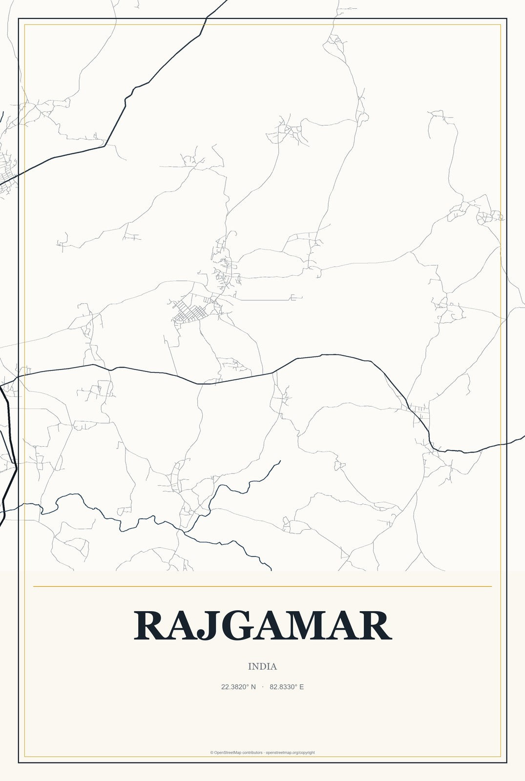 Rajgamar, India City Map Aluminum Sign in Citrine Modern style